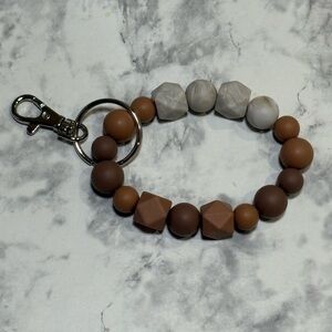 Brown and Marble Beaded Wristlet Keychain
